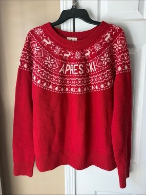 Kiel James Patrick Red and White 'APRES SKI' Fair Isle Crewneck Sweater